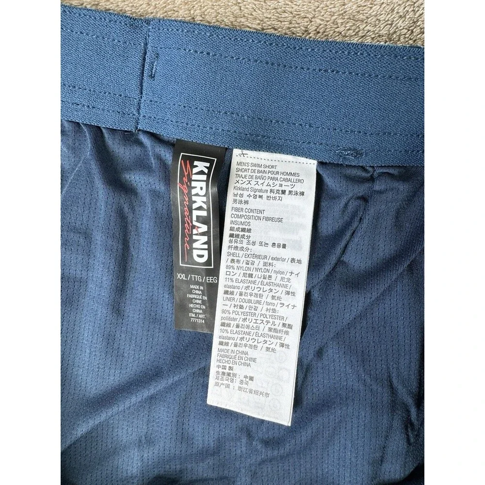 Kirkland Signature Mens XXL Blue Hawaiian Floral Swim Trunks Lined Shorts